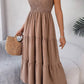 Vestido Midi Cuello Cuadrado Sin Mangas Hombros Con Volantes Cintura Fruncida Verano Boho
