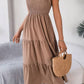 Vestido Midi Cuello Cuadrado Sin Mangas Hombros Con Volantes Cintura Fruncida Verano Boho