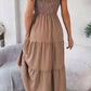 Vestido Midi Cuello Cuadrado Sin Mangas Hombros Con Volantes Cintura Fruncida Verano Boho