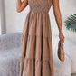 Vestido Midi Cuello Cuadrado Sin Mangas Hombros Con Volantes Cintura Fruncida Verano Boho