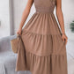 Vestido Midi Cuello Cuadrado Sin Mangas Hombros Con Volantes Cintura Fruncida Verano Boho
