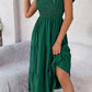 Vestido Midi Cuello Cuadrado Sin Mangas Hombros Con Volantes Cintura Fruncida Verano Boho