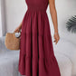 Vestido Midi Cuello Cuadrado Sin Mangas Hombros Con Volantes Cintura Fruncida Verano Boho