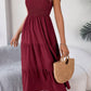 Vestido Midi Cuello Cuadrado Sin Mangas Hombros Con Volantes Cintura Fruncida Verano Boho