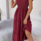 Vestido Midi Cuello Cuadrado Sin Mangas Hombros Con Volantes Cintura Fruncida Verano Boho