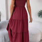 Vestido Midi Cuello Cuadrado Sin Mangas Hombros Con Volantes Cintura Fruncida Verano Boho