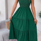 Vestido Midi Cuello Cuadrado Sin Mangas Hombros Con Volantes Cintura Fruncida Verano Boho