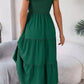 Vestido Midi Cuello Cuadrado Sin Mangas Hombros Con Volantes Cintura Fruncida Verano Boho