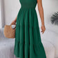 Vestido Midi Cuello Cuadrado Sin Mangas Hombros Con Volantes Cintura Fruncida Verano Boho