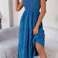 Vestido Midi Cuello Cuadrado Sin Mangas Hombros Con Volantes Cintura Fruncida Verano Boho