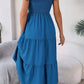 Vestido Midi Cuello Cuadrado Sin Mangas Hombros Con Volantes Cintura Fruncida Verano Boho
