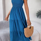 Vestido Midi Cuello Cuadrado Sin Mangas Hombros Con Volantes Cintura Fruncida Verano Boho