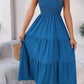 Vestido Midi Cuello Cuadrado Sin Mangas Hombros Con Volantes Cintura Fruncida Verano Boho