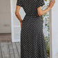 Vestido Midi Lunares Cuello En V Manga Corta Botones Cintura Ajustada Verano Retro