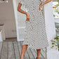 Vestido Midi Lunares Cuello En V Manga Corta Botones Cintura Ajustada Verano Retro