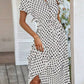 Vestido Midi Lunares Cuello En V Manga Corta Botones Cintura Ajustada Verano Retro