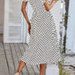 Vestido Midi Lunares Cuello En V Manga Corta Botones Cintura Ajustada Verano Retro