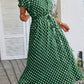Vestido Midi Lunares Cuello En V Manga Corta Botones Cintura Ajustada Verano Retro