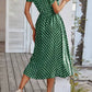 Vestido Midi Lunares Cuello En V Manga Corta Botones Cintura Ajustada Verano Retro