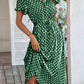Vestido Midi Lunares Cuello En V Manga Corta Botones Cintura Ajustada Verano Retro