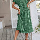 Vestido Midi Lunares Cuello En V Manga Corta Botones Cintura Ajustada Verano Retro