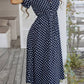 Vestido Midi Lunares Cuello En V Manga Corta Botones Cintura Ajustada Verano Retro