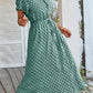 Vestido Midi Lunares Cuello En V Manga Corta Botones Cintura Ajustada Verano Retro