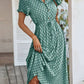 Vestido Midi Lunares Cuello En V Manga Corta Botones Cintura Ajustada Verano Retro