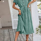 Vestido Midi Lunares Cuello En V Manga Corta Botones Cintura Ajustada Verano Retro