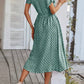 Vestido Midi Lunares Cuello En V Manga Corta Botones Cintura Ajustada Verano Retro