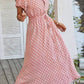 Vestido Midi Lunares Cuello En V Manga Corta Botones Cintura Ajustada Verano Retro
