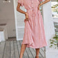 Vestido Midi Lunares Cuello En V Manga Corta Botones Cintura Ajustada Verano Retro
