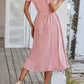 Vestido Midi Lunares Cuello En V Manga Corta Botones Cintura Ajustada Verano Retro