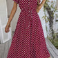 Vestido Midi Lunares Cuello En V Manga Corta Botones Cintura Ajustada Verano Retro