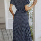 Vestido Midi Lunares Cuello En V Manga Corta Botones Cintura Ajustada Verano Retro
