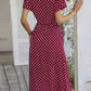 Vestido Midi Lunares Cuello En V Manga Corta Botones Cintura Ajustada Verano Retro