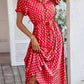 Vestido Midi Lunares Cuello En V Manga Corta Botones Cintura Ajustada Verano Retro