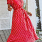 Vestido Midi Lunares Cuello En V Manga Corta Botones Cintura Ajustada Verano Retro
