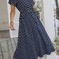 Vestido Midi Lunares Cuello En V Manga Corta Botones Cintura Ajustada Verano Retro