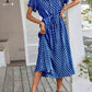 Vestido Midi Lunares Cuello En V Manga Corta Botones Cintura Ajustada Verano Retro