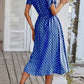 Vestido Midi Lunares Cuello En V Manga Corta Botones Cintura Ajustada Verano Retro