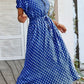 Vestido Midi Lunares Cuello En V Manga Corta Botones Cintura Ajustada Verano Retro
