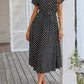 Vestido Midi Lunares Cuello En V Manga Corta Botones Cintura Ajustada Verano Retro