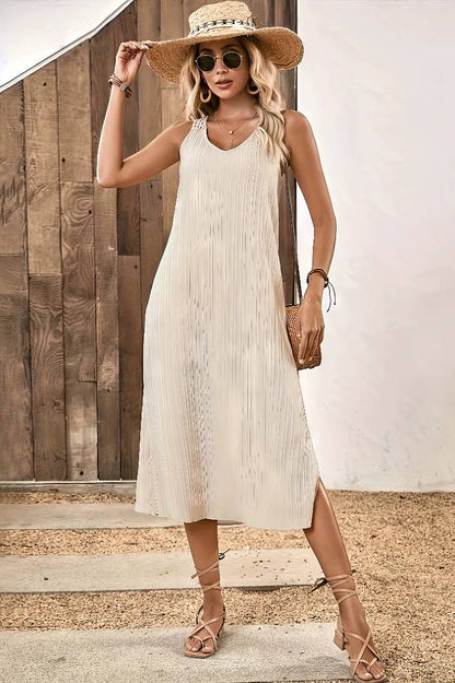 Vestido Midi Sin Mangas Espalda De Encaje Crochet Boho Verano Playa