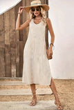Vestido Midi Sin Mangas Espalda De Encaje Crochet Boho Verano Playa