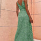 Vestido Midi Verde Estampado Moteado Tirantes Finos Cuello En V Con Lazo Abertura Verano